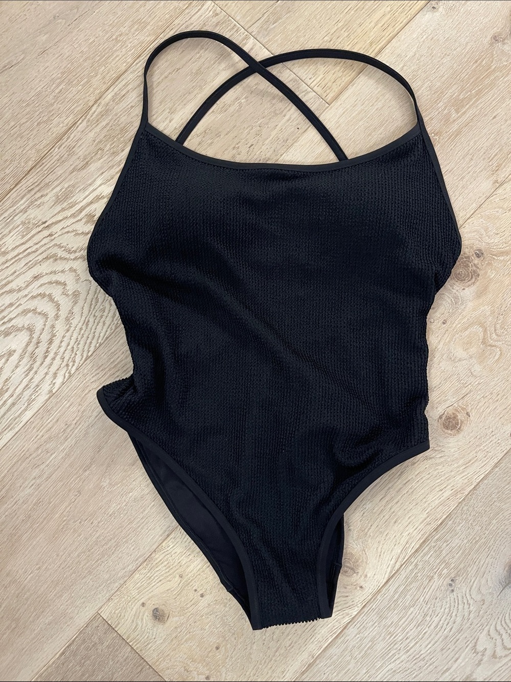 J. Crew Black Textured One-Piece Swimsuit with Crisscross Straps Size 8 NWT